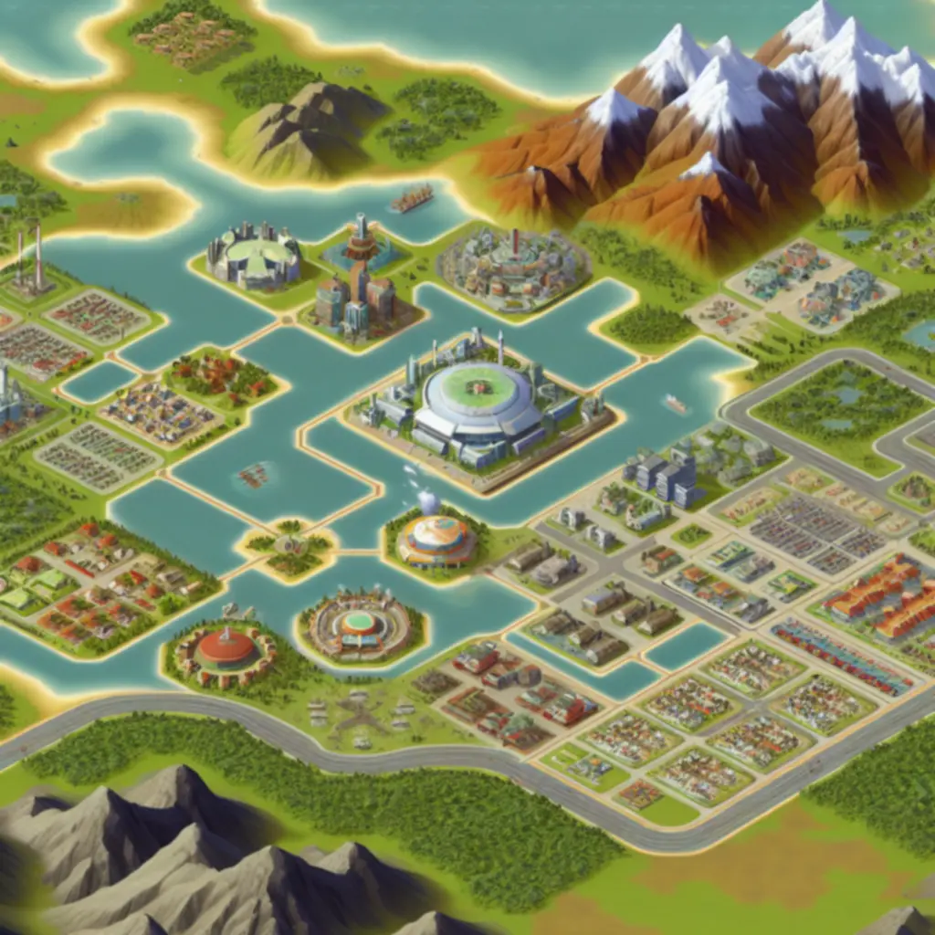Schemat optymalnego rozmieszczenia dzielnic w Civ VI z wykorzystaniem rzek i gór